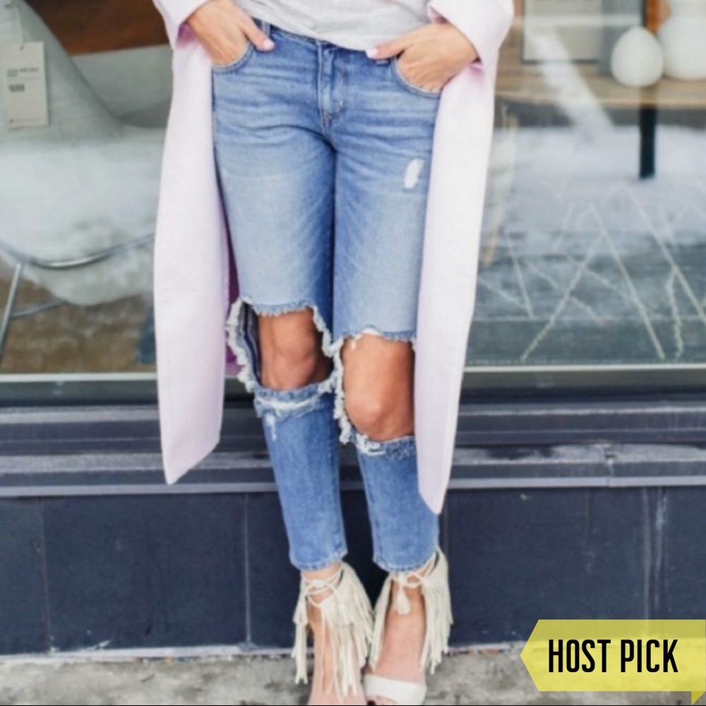 Lovers + Friends Ezra Slim Boyfriend Jeans, Temple; busted knees, rigid cotton